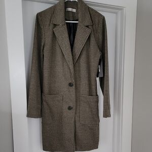 Houndstooth Long Blazer Coat